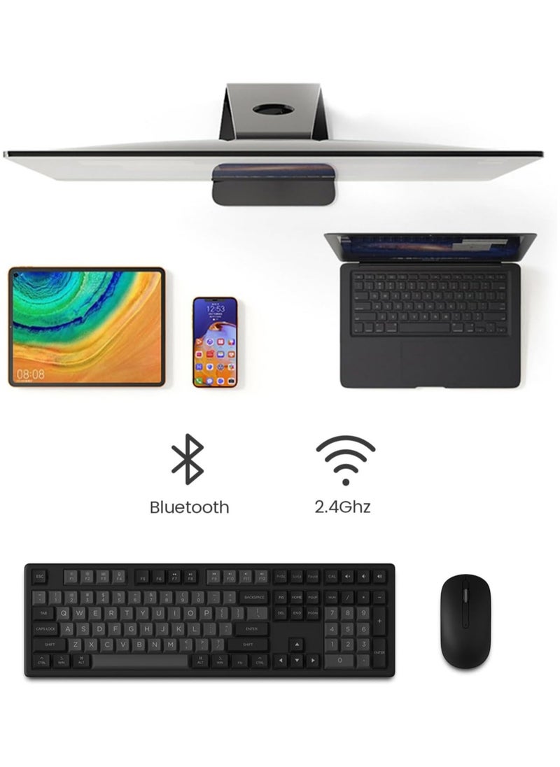 AKKO MX108 Multi-Device Wireless Keyboard & Mouse Combo, MX108 Bluetooth + 2.4G Cordless Wireless for Mac OS and Windows Laptop, Desktop, 108 Keys Full-Size Slim (Black & Silver)
