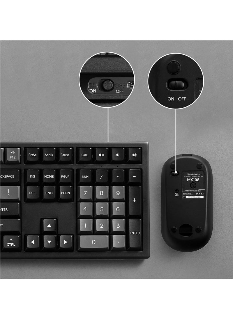 AKKO MX108 Multi-Device Wireless Keyboard & Mouse Combo, MX108 Bluetooth + 2.4G Cordless Wireless for Mac OS and Windows Laptop, Desktop, 108 Keys Full-Size Slim (Black & Silver)