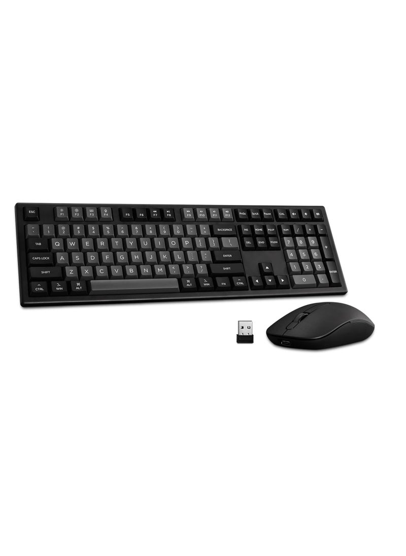 AKKO MX108 Multi-Device Wireless Keyboard & Mouse Combo, MX108 Bluetooth + 2.4G Cordless Wireless for Mac OS and Windows Laptop, Desktop, 108 Keys Full-Size Slim (Black & Silver)