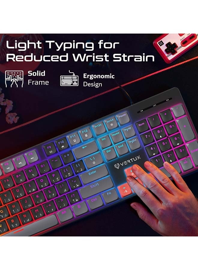 Vertux Full-Size Mechanical Keyboard for Gamers With 17 LED Rainbow Modes, Low-Profile Dust-Proof Keys, Multimedia Function Keys, 26 Anti-Ghost Keys