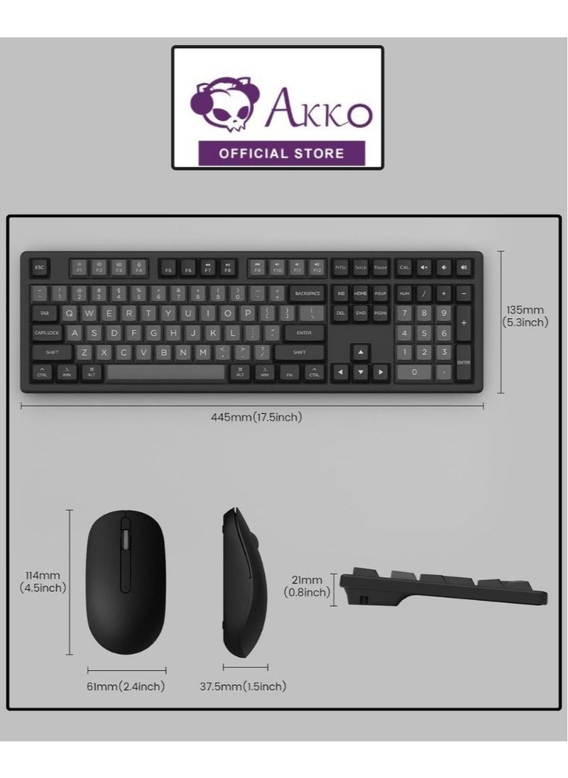 AKKO MX108 Multi-Device Wireless Keyboard & Mouse Combo, MX108 Bluetooth + 2.4G Cordless Wireless for Mac OS and Windows Laptop, Desktop, 108 Keys Full-Size Slim (Black & Cyan)