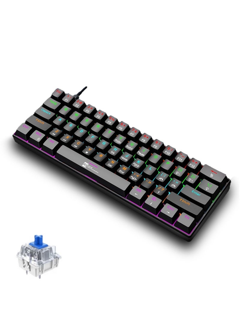 61 Keys Tan Switch Mechanical Gaming Keyboard 60% Mini Wired Waterproof Backlit Silent White RGB Color Suitable for PC/Ps4/Xbox Gamers