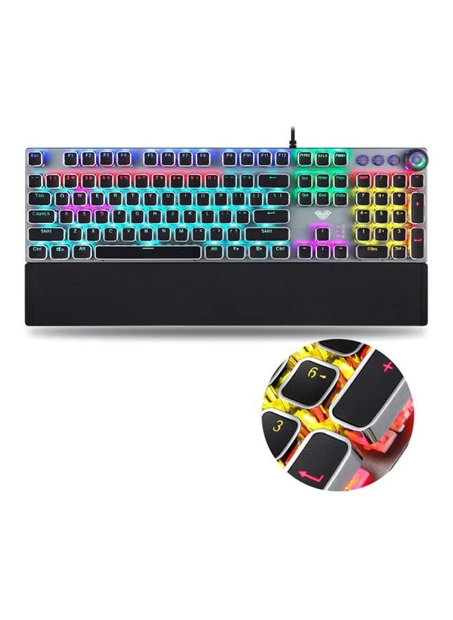 F2088 Wired Gaming Back Lighted Mechanical Keyboard Full Keys Anti-ghosting Multimedia Knob Removable Wrist Rest