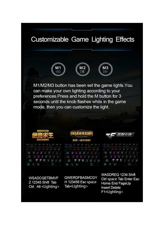 F2088 Wired Gaming Back Lighted Mechanical Keyboard Full Keys Anti-ghosting Multimedia Knob Removable Wrist Rest