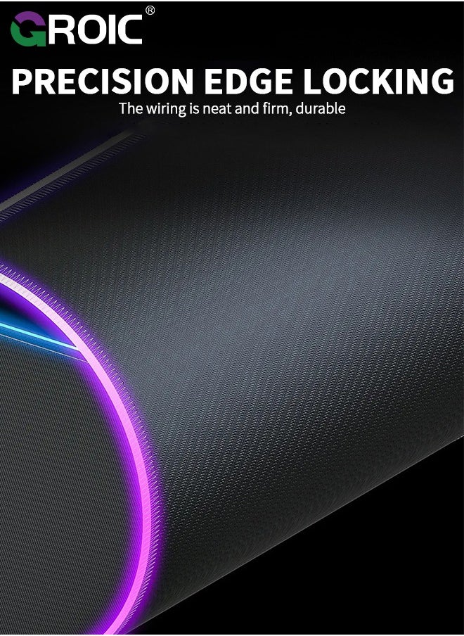 Large RGB Gaming Mouse Pad, Extended Soft LED Mouse Pad, Extended Soft Computer Keyboard Mat Non-Slip Rubber Base for Gamer Esports Pros