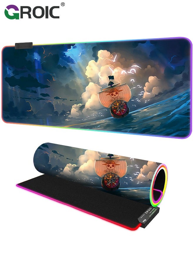 Large RGB Gaming Mouse Pad, Extended Soft LED Mouse Pad, Extended Soft Computer Keyboard Mat Non-Slip Rubber Base for Gamer Esports Pros