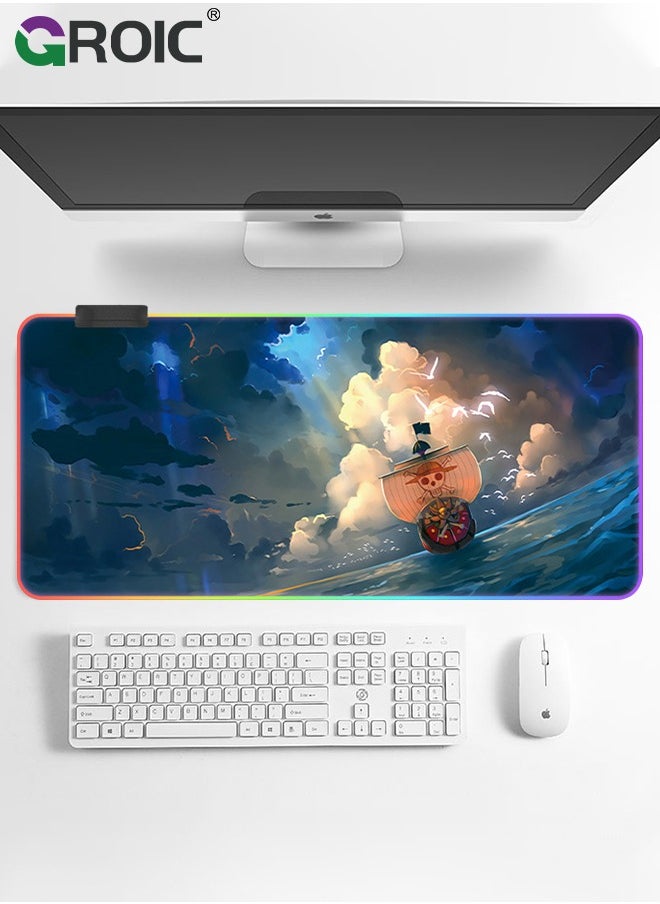 Large RGB Gaming Mouse Pad, Extended Soft LED Mouse Pad, Extended Soft Computer Keyboard Mat Non-Slip Rubber Base for Gamer Esports Pros