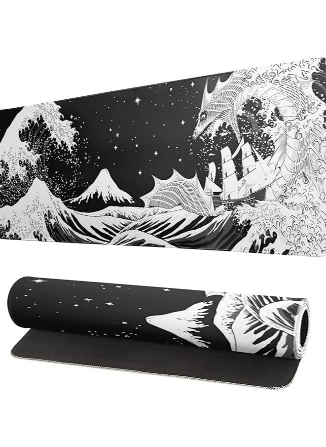 Extended Gaming Mouse Pad, 31.5x11.8 Inch Large Mouse Mat Desk Pad, Long Computer Keyboard Mouse Mat Mousepad with 3mm Non-Slip Base and Stitched Edge for Work, Game, Office, Home