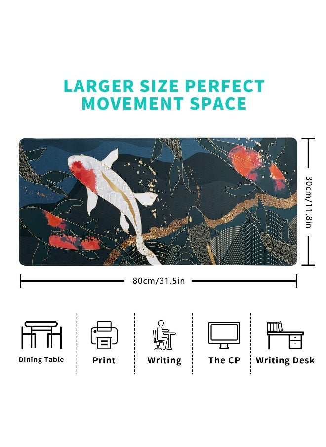 Extended Gaming Mouse Pad, 31.5x11.8 Inch Large Mouse Mat Desk Pad with 3mm Non-Slip Rubber Base and Stitched Edge, Japanese Style Gaming Mouse Pad for Work, Game, Office, Home