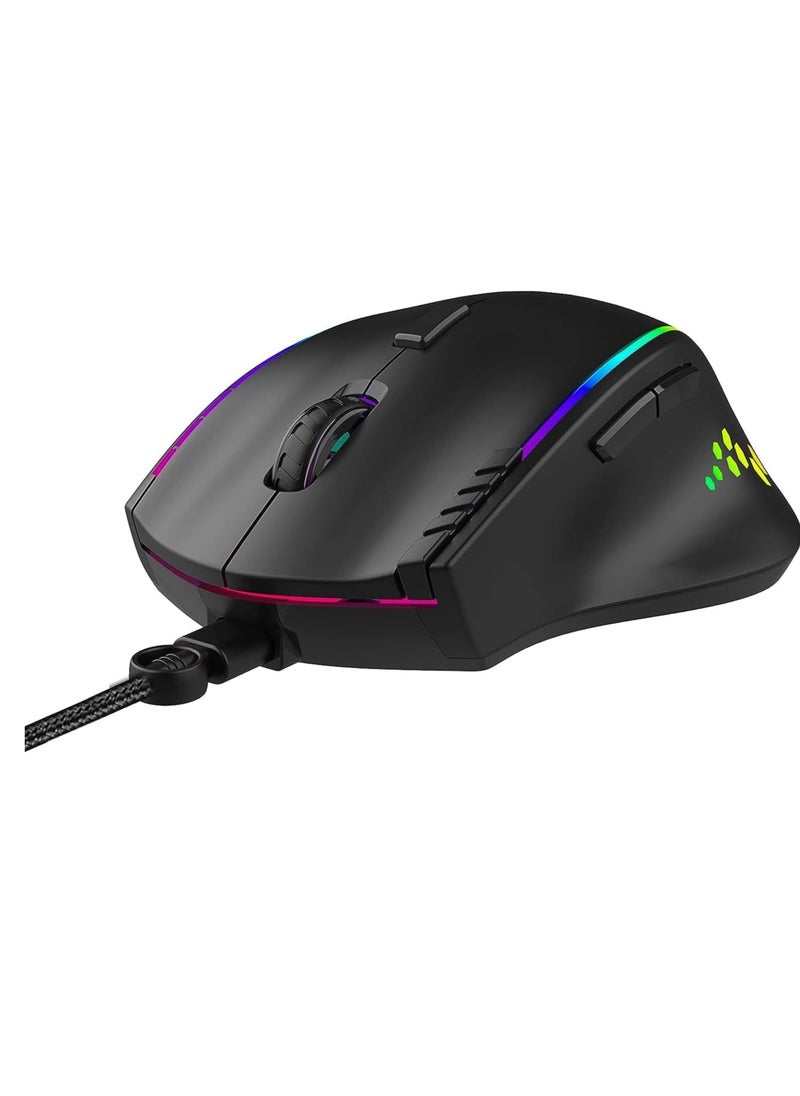 GM600 RGB Wired Programmable Gaming Mouse | 7200 DPI Optical Sensor | HUANO Mouse Switches | 7-Button Design with Macros Support | Ergonomic USB Mouse for PC/Laptop