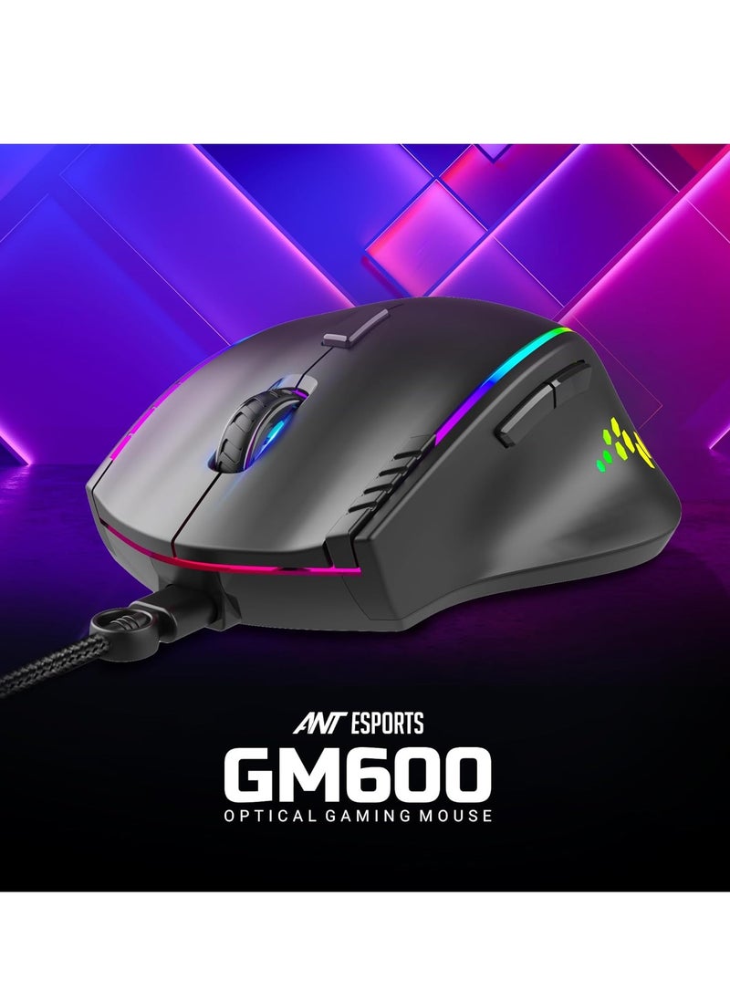 GM600 RGB Wired Programmable Gaming Mouse | 7200 DPI Optical Sensor | HUANO Mouse Switches | 7-Button Design with Macros Support | Ergonomic USB Mouse for PC/Laptop
