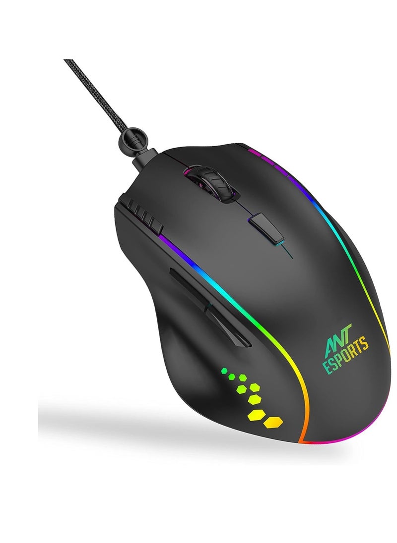 GM600 RGB Wired Programmable Gaming Mouse | 7200 DPI Optical Sensor | HUANO Mouse Switches | 7-Button Design with Macros Support | Ergonomic USB Mouse for PC/Laptop