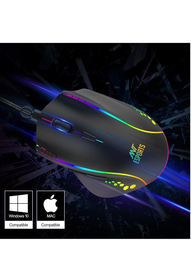 GM600 RGB Wired Programmable Gaming Mouse | 7200 DPI Optical Sensor | HUANO Mouse Switches | 7-Button Design with Macros Support | Ergonomic USB Mouse for PC/Laptop