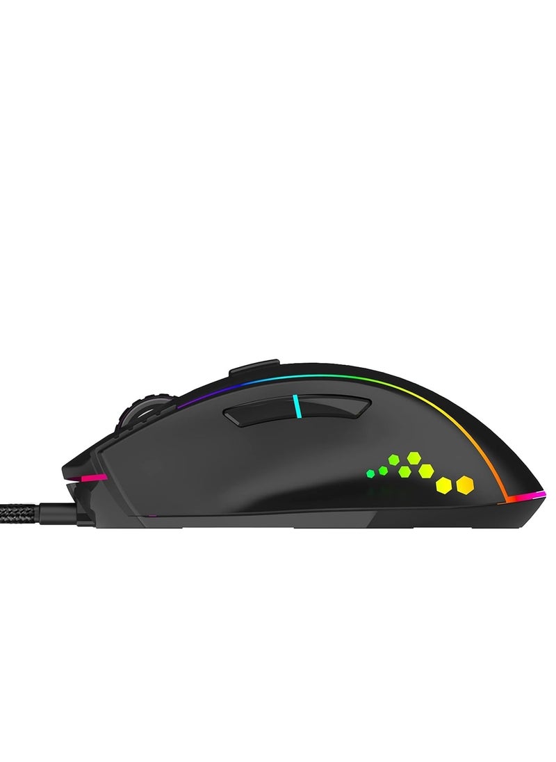 GM600 RGB Wired Programmable Gaming Mouse | 7200 DPI Optical Sensor | HUANO Mouse Switches | 7-Button Design with Macros Support | Ergonomic USB Mouse for PC/Laptop