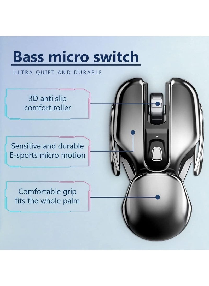 Wireless Ergonomics Metal Mouse, Rechargeable Silent Wireless Mouse with 2.4GHz Nano USB Receiver, Waterproof Mouse Aluminum Alloy Integrated Base, Ergonomic Optical Portable Mouse.