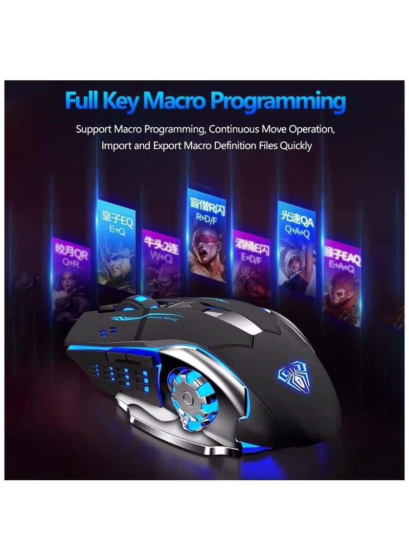 AULA S20 Gaming Mouse, Wired USB Computer Mouse with RGB LED Backlit, DPI Adjustable, PC Gaming Mice with 6 Programmable Macro Buttons for Desktop, Laptop, PC, Mac - Black