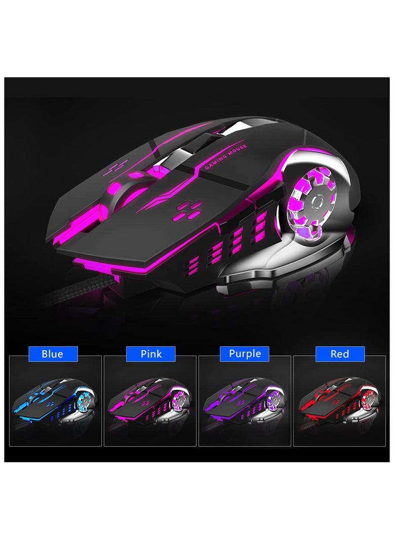 AULA S20 Gaming Mouse, Wired USB Computer Mouse with RGB LED Backlit, DPI Adjustable, PC Gaming Mice with 6 Programmable Macro Buttons for Desktop, Laptop, PC, Mac - Black