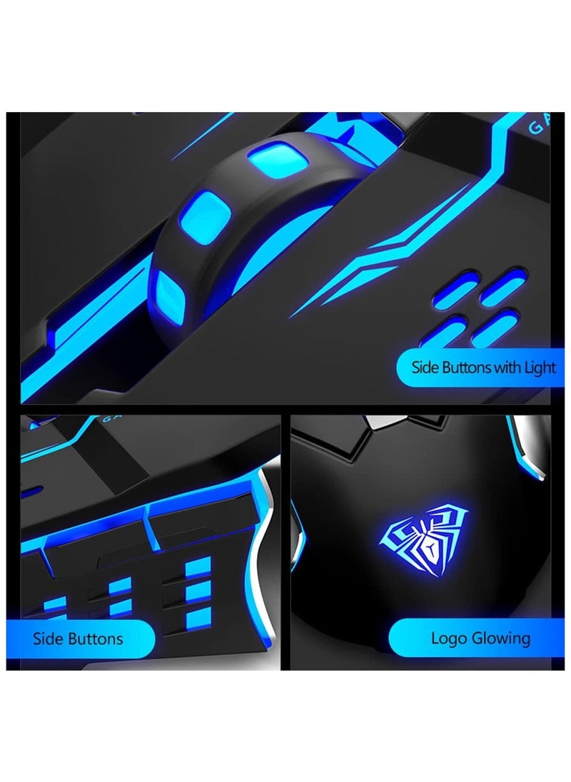 AULA S20 Gaming Mouse, Wired USB Computer Mouse with RGB LED Backlit, DPI Adjustable, PC Gaming Mice with 6 Programmable Macro Buttons for Desktop, Laptop, PC, Mac - Black
