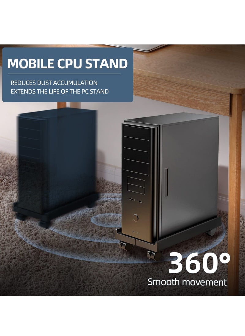 Computer Tower Stand, Adjustable Floor Computer Stand, Laptop CPU Stand with Swivel Wheels, Desktop Tower Stand with 4 Swivel Wheels, Under Desk Computer Tower Stand