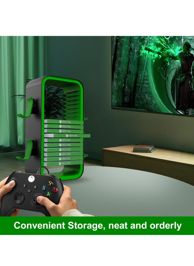 Video Games Discs Organizers, PS5 Slim Stand, Game Storage Tower Compatible with PS5/ Xbox Series S & X/ Switch, with 4 Controllers Holder, Game Disk Box Stand