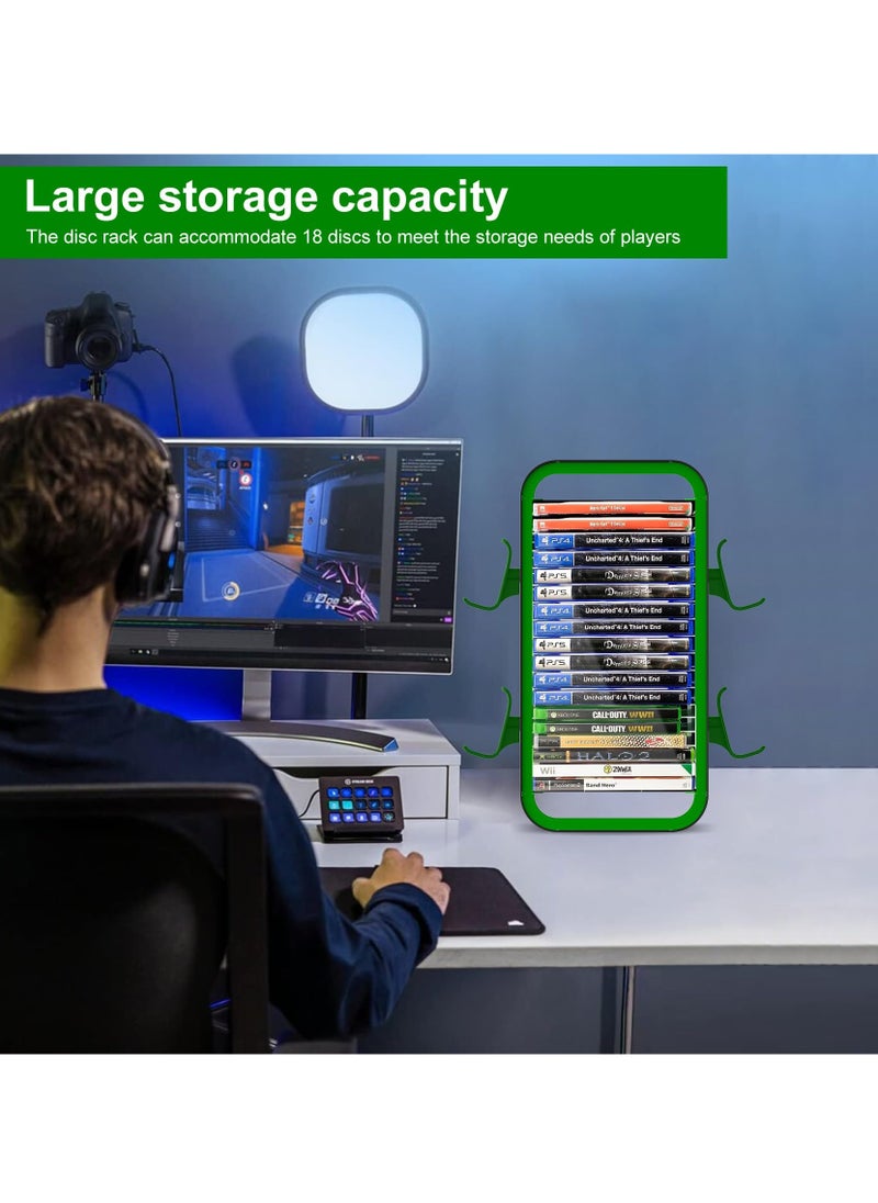 Video Games Discs Organizers, PS5 Slim Stand, Game Storage Tower Compatible with PS5/ Xbox Series S & X/ Switch, with 4 Controllers Holder, Game Disk Box Stand