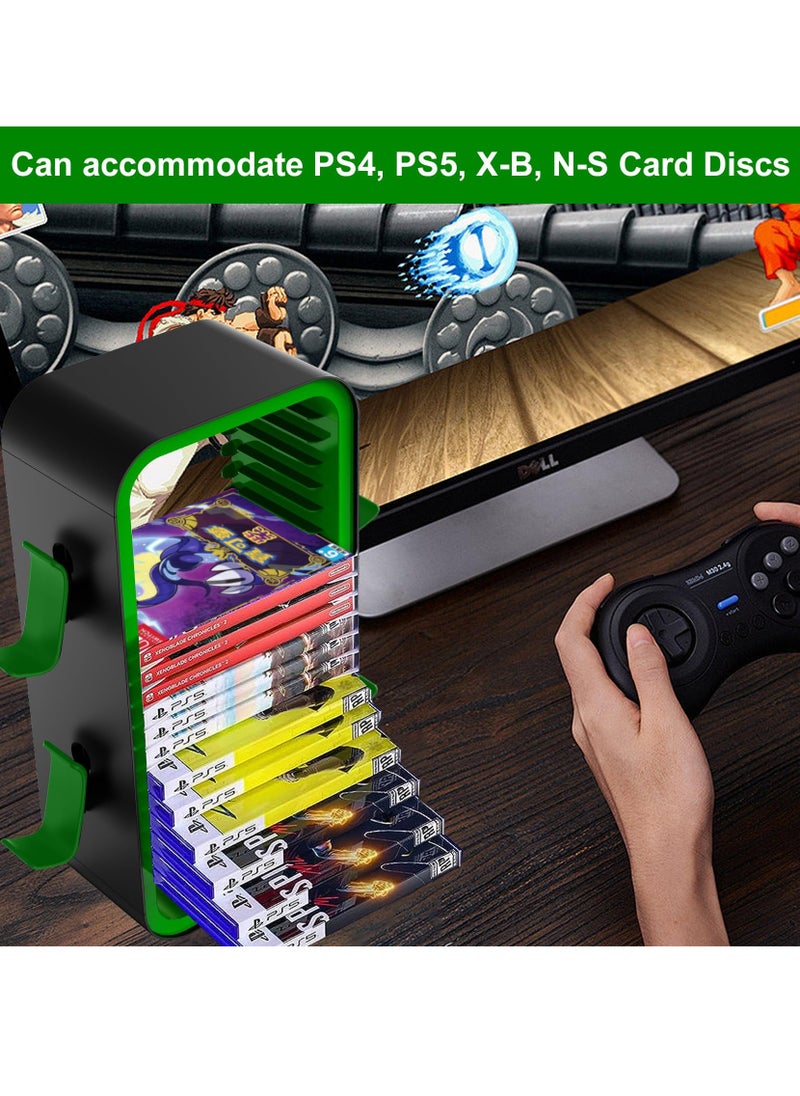 Video Games Discs Organizers, PS5 Slim Stand, Game Storage Tower Compatible with PS5/ Xbox Series S & X/ Switch, with 4 Controllers Holder, Game Disk Box Stand