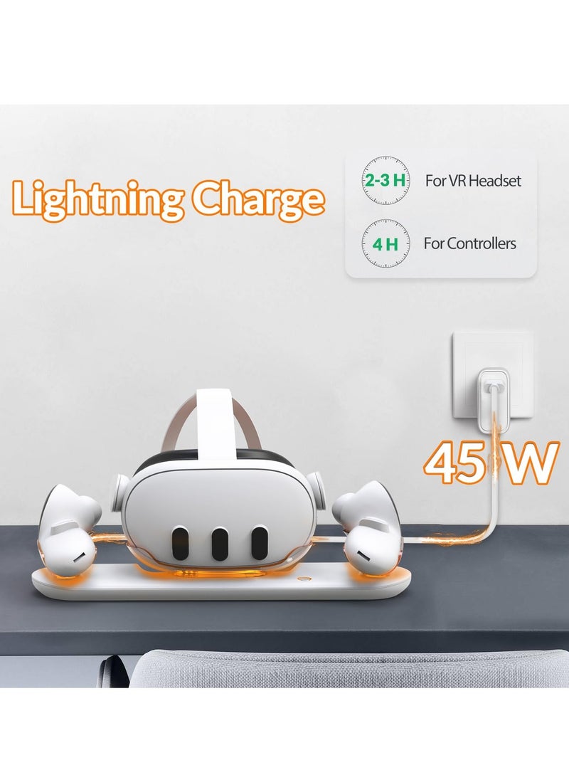 VR Charging Station for Oculus/Meta Quest 3, Charging Dock with LED Indicator  Simultaneously Charging Headset and Touch Controller with 2 Rechargeable Battery
