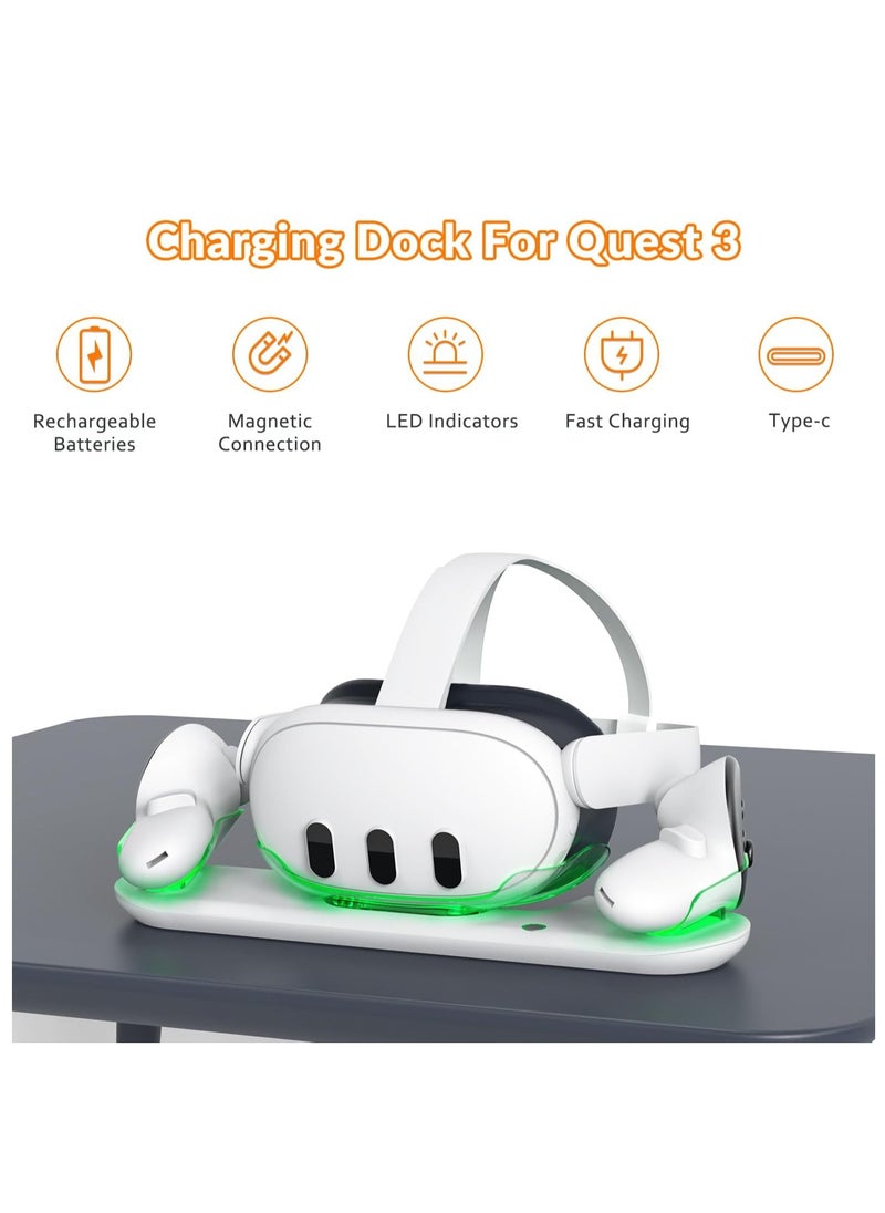 VR Charging Station for Oculus/Meta Quest 3, Charging Dock with LED Indicator  Simultaneously Charging Headset and Touch Controller with 2 Rechargeable Battery