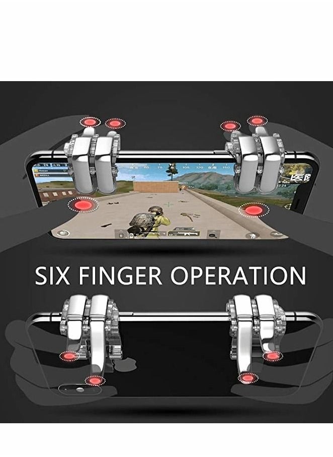 Finger Sleeves for Gaming, 12Pcs Highly Sensitive Anti-Sweat Breathable Finger Covers, with 2Pcs Mobile L1R1 Game Triggers for Phone Games, Six-finger Linkage, Shooter Sensitive Controller Joysticks