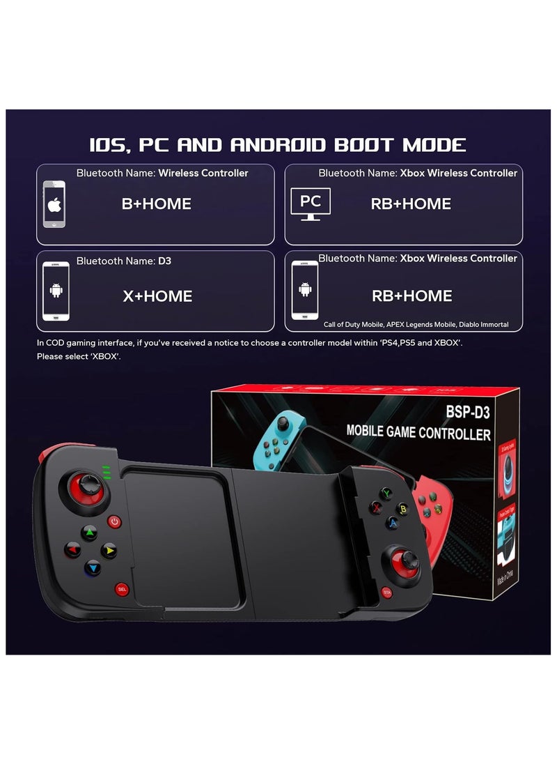 Mobile Game Controller Gamepad for iPhone iOS Android PC: Works with iPhone 15/14/13/12/11/X, iPad, Samsung Galaxy, TCL, Tablet, Call of Duty, Diablo Immortal - Directly Play