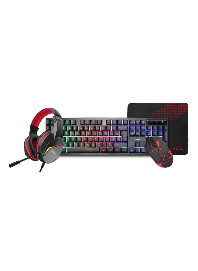 Trands 4 in 1 RGB Gaming Combo Backlit Illuminated Keyboard Colourful LED Light Headphone 3D Illuminated Mouse and Mouse Pad GC100