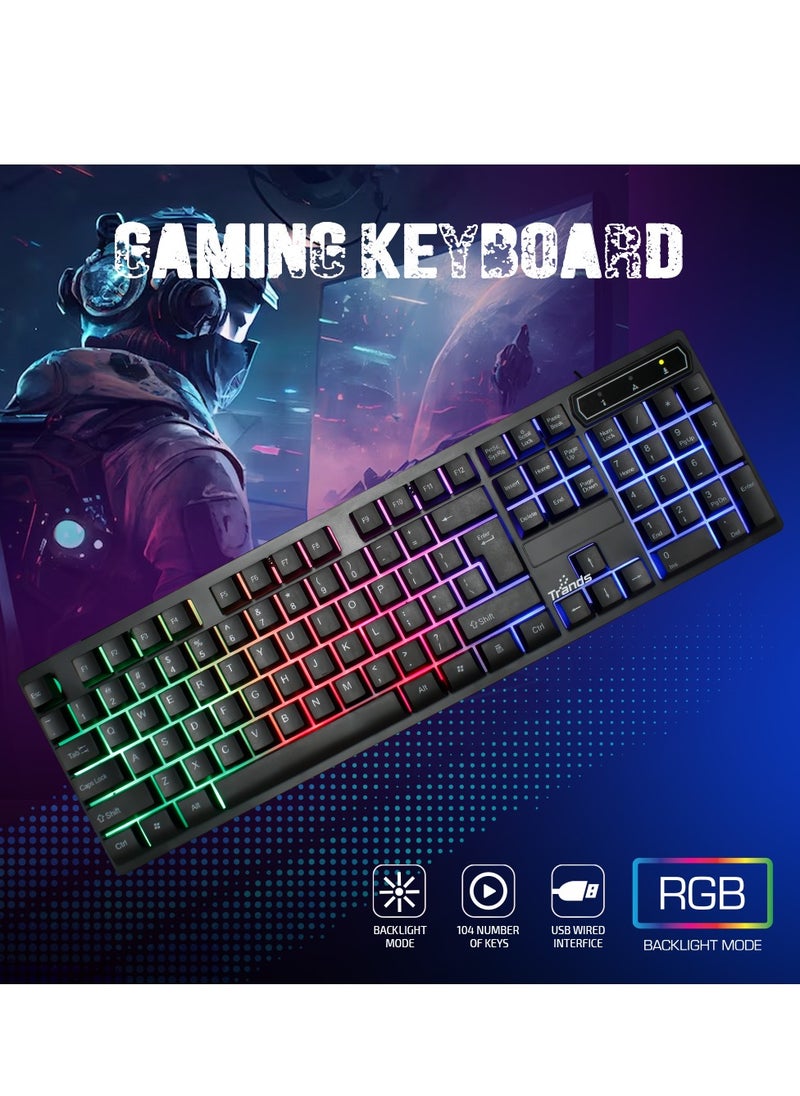 Trands 4 in 1 RGB Gaming Combo Backlit Illuminated Keyboard Colourful LED Light Headphone 3D Illuminated Mouse and Mouse Pad GC100