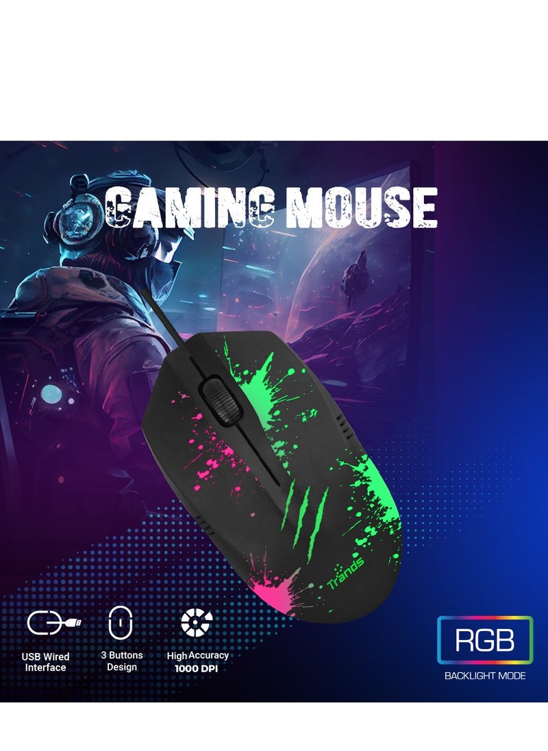 Trands 4 in 1 RGB Gaming Combo Backlit Illuminated Keyboard Colourful LED Light Headphone 3D Illuminated Mouse and Mouse Pad GC100