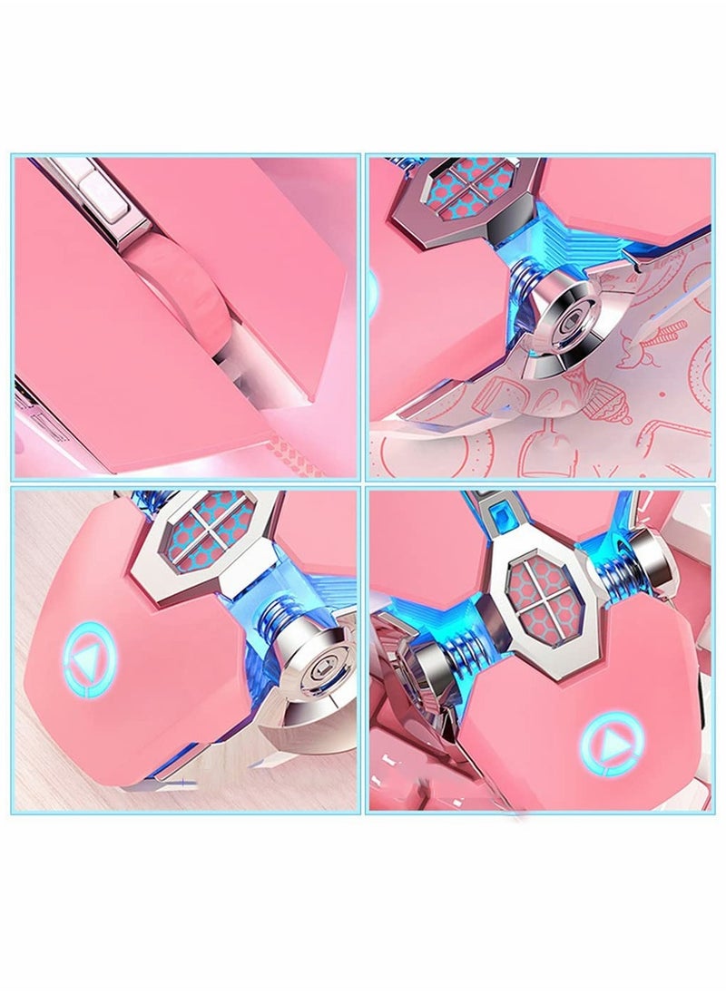 Gaming Mouse Wired Computer Mouse Mechanical Pink Optical USB Mouse 7 Buttons, 4 Levels Adjustable DPI Up to 3200, RGB Backlit, Sound Click PC Mouse Fit for Girls Gamer