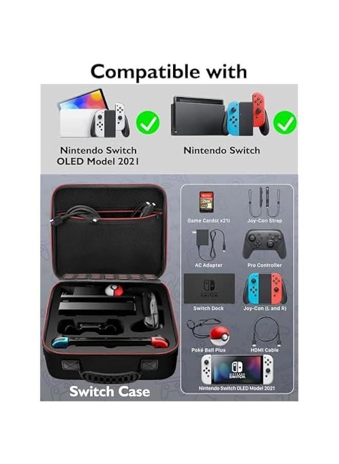 Switch Case Compatible with Nintendo Switch and Switch OLED Model, with 21 Game Cards Storage, Portable Full Protection Travel Case for Switch Accessories, Black