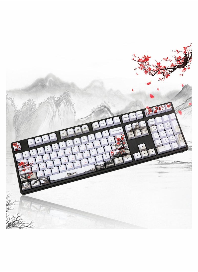 rubber keycaps set 110 keys pbt keycap anti slip texture dye sublimation plum blossom cherry profile key cap diy mechanical keyboard keycap set for mechanical keyboard