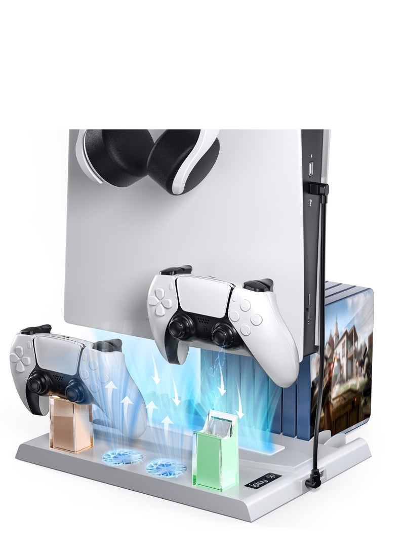 ps5 vertical stand with cooling fan multifunctional stand for playstation 5 ps5 console stand with cooling fan and dual controller chargers 15 game slots disc digital edition