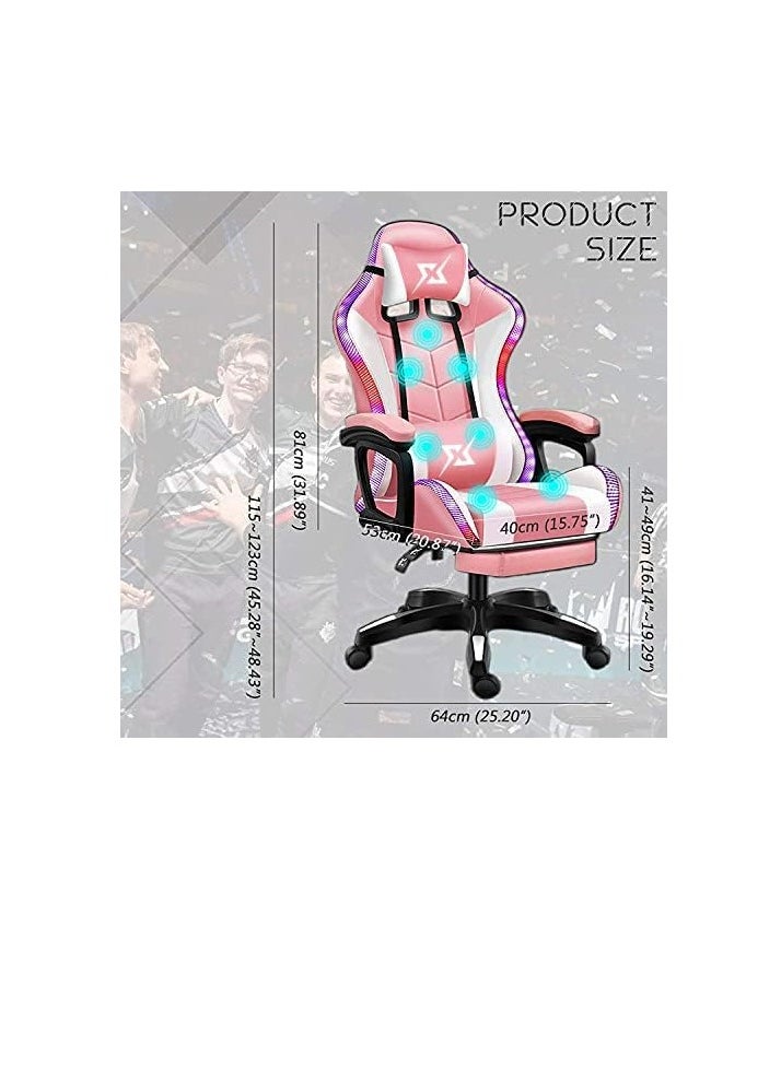 Gaming Chair LED Light Racing Chair Ergonomic Office Massage Chair Lumbar Support and Adjustable Back Bench Bluetooth Speaker
