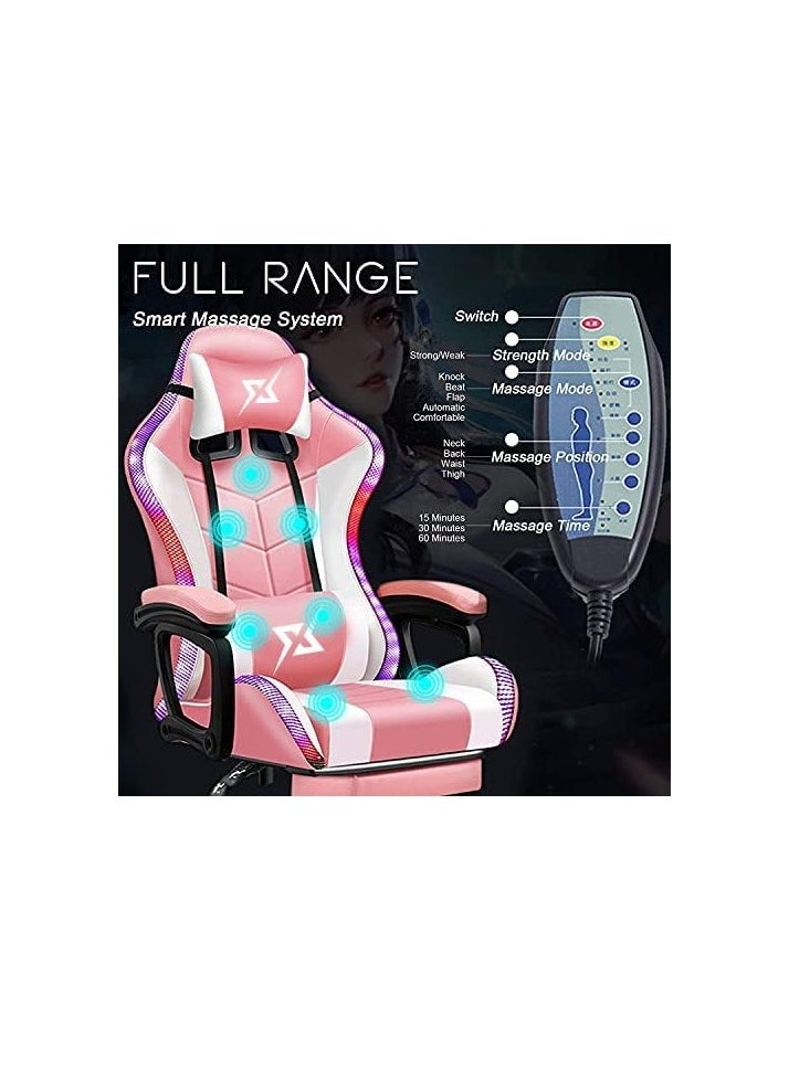 Gaming Chair LED Light Racing Chair Ergonomic Office Massage Chair Lumbar Support and Adjustable Back Bench Bluetooth Speaker