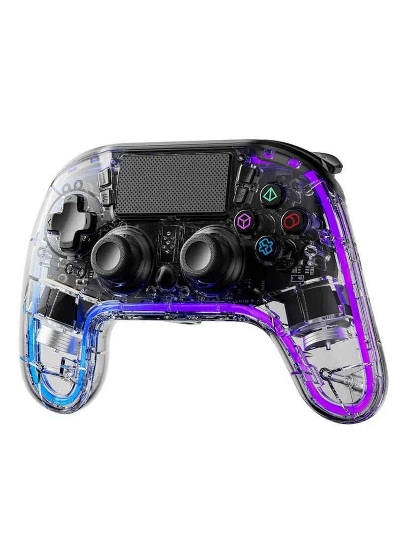 Gaming PS4 Gamepad Transparent Controller, PS4, PS3, PC (D-INPUT, X-INPUT), iOS, Android Compatibility, 3.5mm TRRS Audio Jack, Type-C Charging Port, 6-16 Hours Working Time - Clear