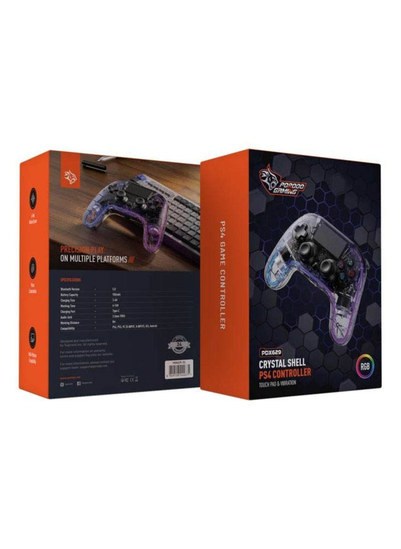 Gaming PS4 Gamepad Transparent Controller, PS4, PS3, PC (D-INPUT, X-INPUT), iOS, Android Compatibility, 3.5mm TRRS Audio Jack, Type-C Charging Port, 6-16 Hours Working Time - Clear