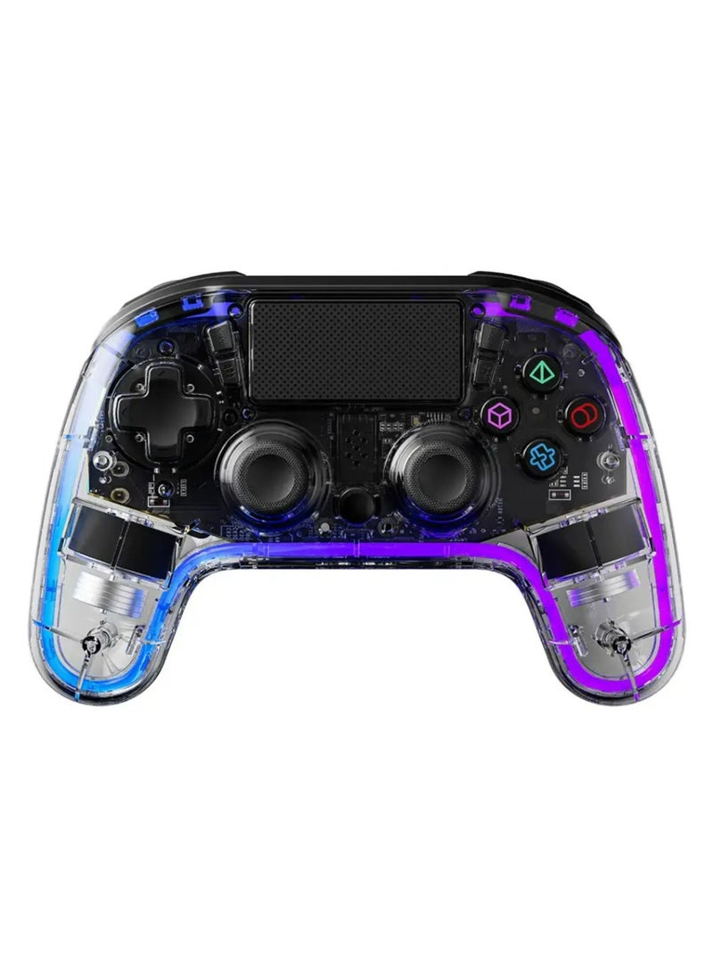 Gaming PS4 Gamepad Transparent Controller, PS4, PS3, PC (D-INPUT, X-INPUT), iOS, Android Compatibility, 3.5mm TRRS Audio Jack, Type-C Charging Port, 6-16 Hours Working Time - Clear