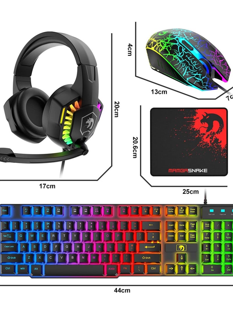 Gaming Keyboard And Mouse Headset Combo LED Backlit Wired Keyboard Over Ear Headphone With Mic