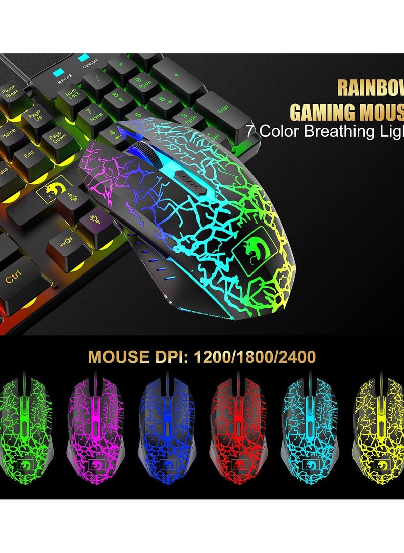 Gaming Keyboard And Mouse Headset Combo LED Backlit Wired Keyboard Over Ear Headphone With Mic