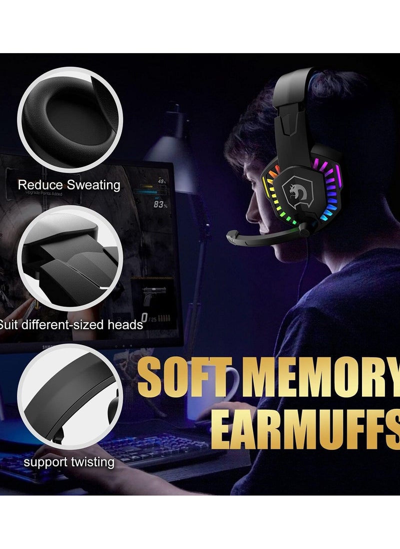 Gaming Keyboard And Mouse Headset Combo LED Backlit Wired Keyboard Over Ear Headphone With Mic