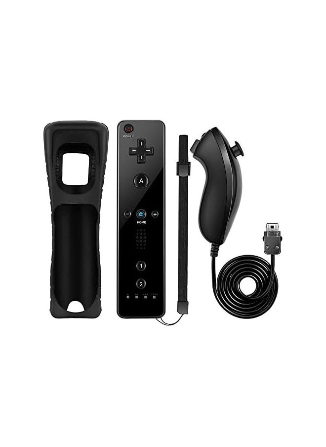 Remote Controller and Nunchaku Controller Replacement with Silicone Case and Wrist Strap(Black 1set)
