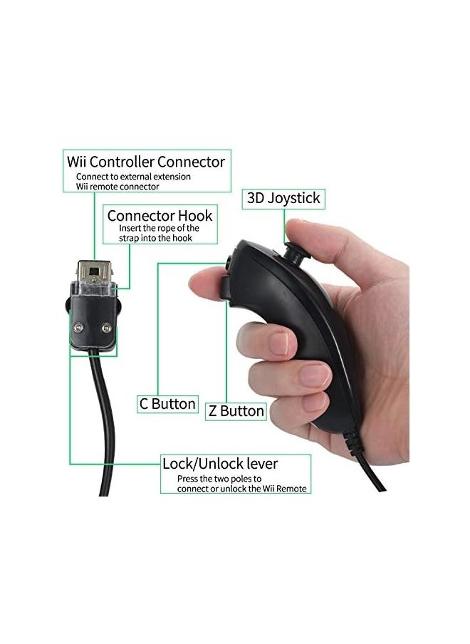 Remote Controller and Nunchaku Controller Replacement with Silicone Case and Wrist Strap(Black 1set)