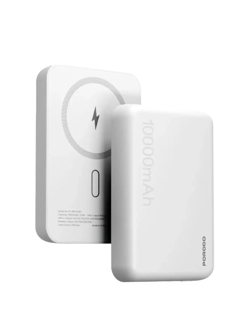 10000mAh MagSafe Power Bank, Fast Charge, Portable & Compact Design, Type-C Input, Type-C & Wireless Outputs, 10° C-45° C Working Temperature, Strong Magnetic Hold, 20W Power Delivery - White