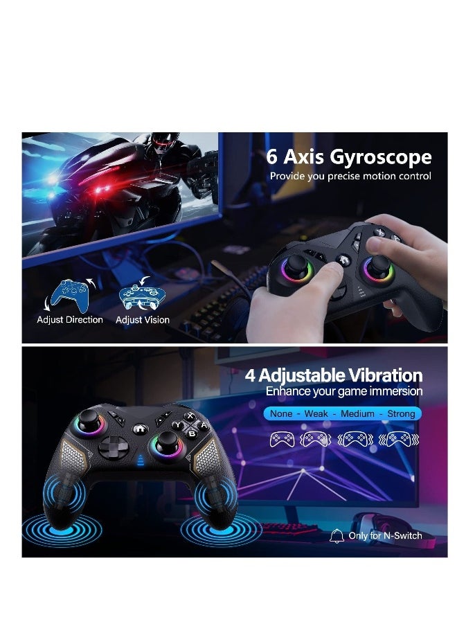 Switch Controller, Switch Pro Controller for Nintendo Switch/Lite/OLED, Wireless Switch Gamepad Controllers with LED Light, Windows PC iOS Android for Multi-Platform RGB Controller