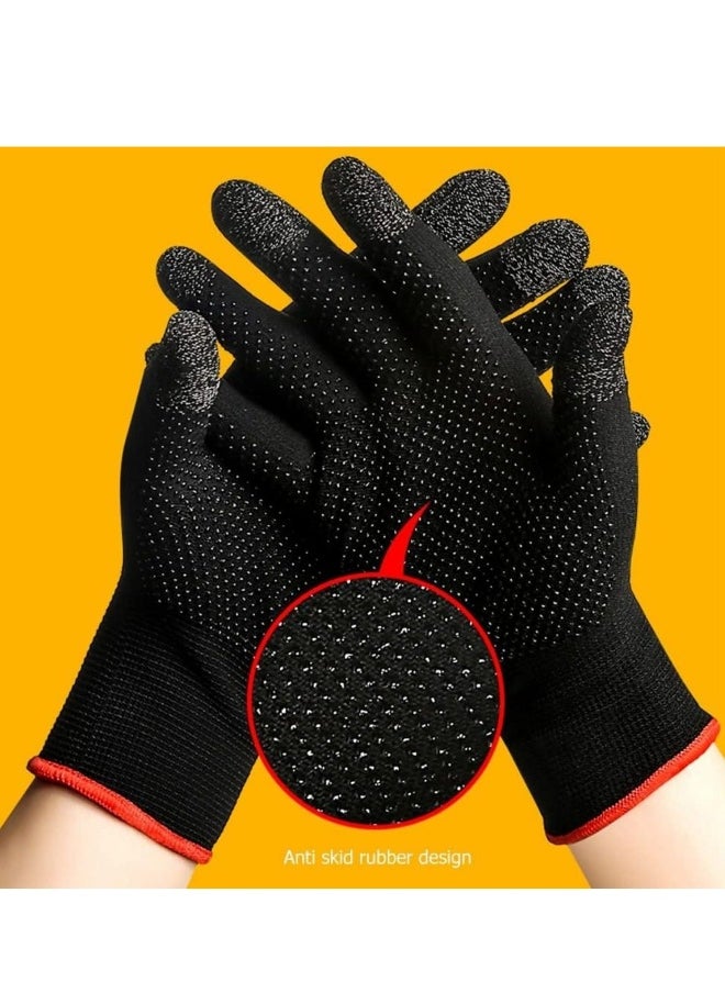 Gaming Gloves, Anti Sweat Breathable, Touch Finger for Highly Sensitive Nano Silver Fiber Material, Dot Silica Gel Palm Non Slip Design, Support Almost All Mobile Gaming  05 Black